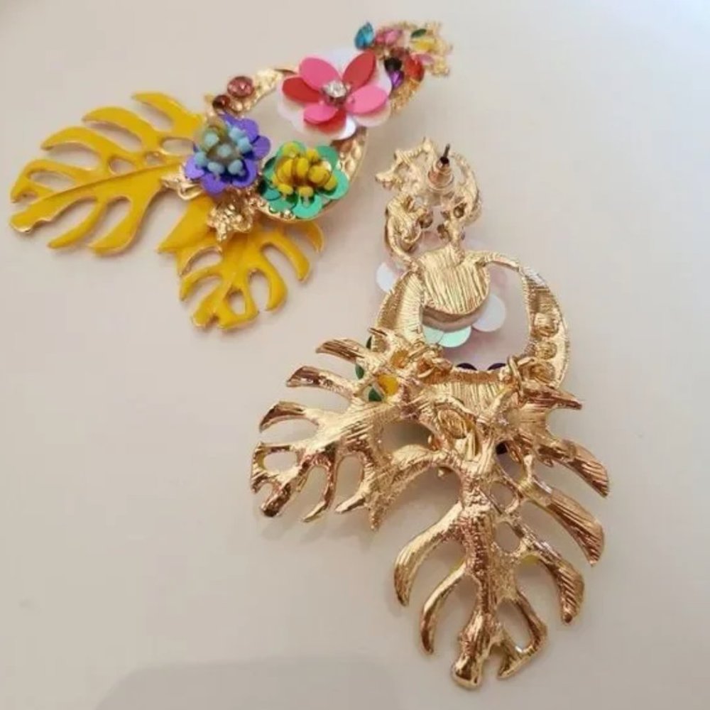 New! Zara Tropical Leaves Drop Earrings - Picture 9 of 9